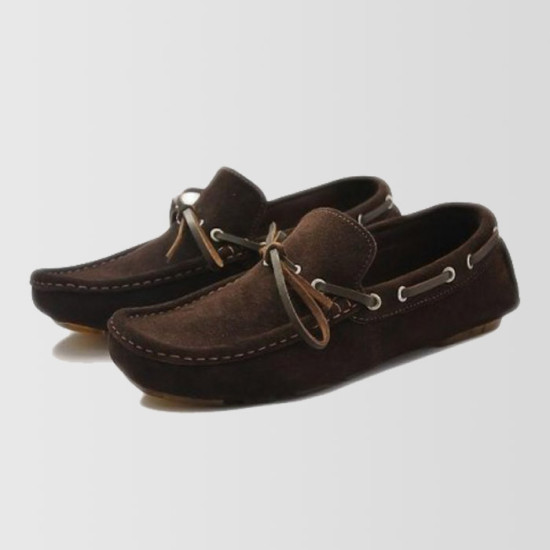 Brown Suede Loafers With Lace Up Design