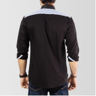Black Cotton Casual Shirt With Light Blue Contrast
