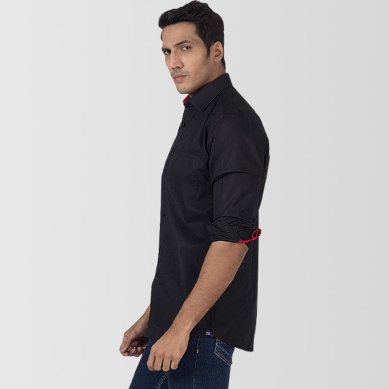 Black Cotton Casual Shirt