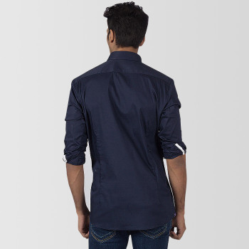 Navy Blue Cotton Casual Shirt With Red and White Contrast Navy Blue Cotton Casual Shirt With Red and White Contrast