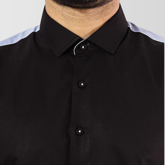 Black Cotton Casual Shirt With Light Blue Contrast Black Cotton Casual Shirt With Light Blue Contrast