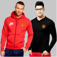 Red Fleece Manchester United Hoodie With Full Sleeves T-Shirt 