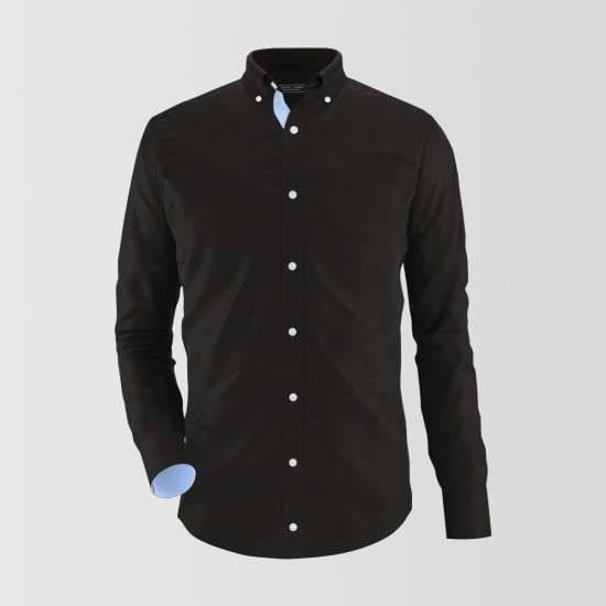 Plain Black With Blue Contrast  Formal Shirt 