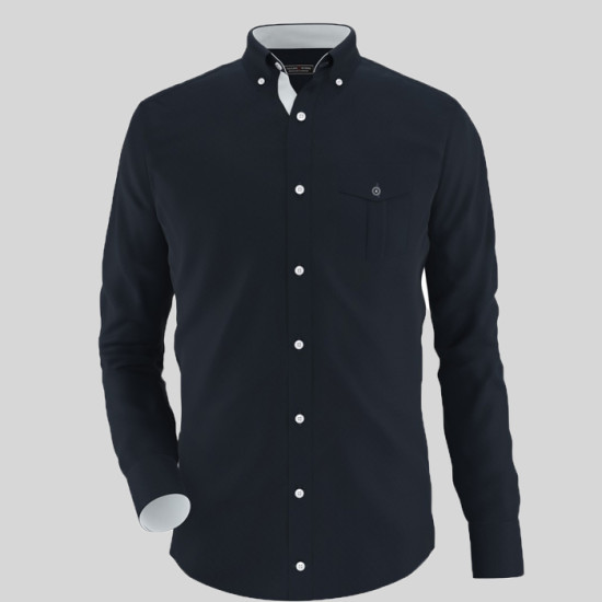 Navy Blue Formal Shirt With White Contrast 