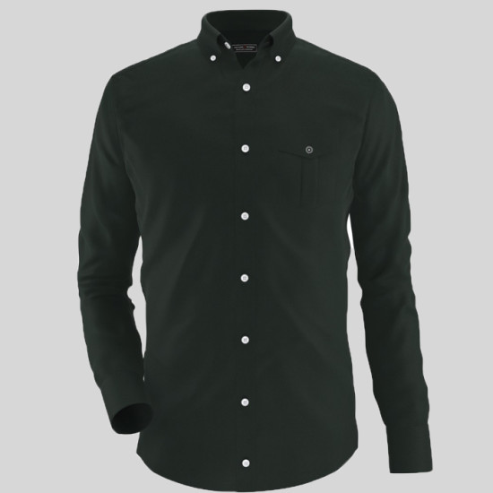 Solid Green Formal Shirt With Front Pocket 