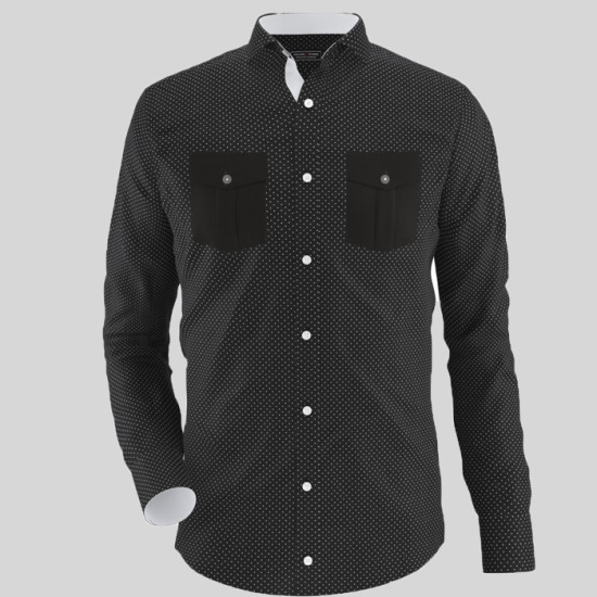 Black Polka dot With Two Pocket Formal Shirt  