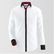White With Black & Red contrast Formal Shirt