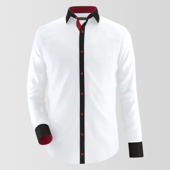 White With Black & Red contrast Formal Shirt