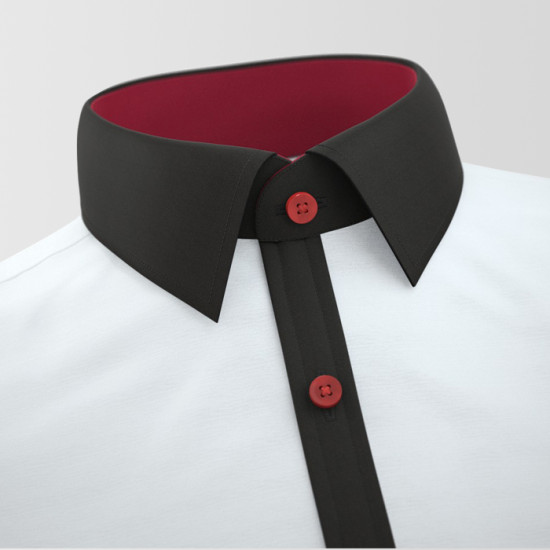 White With Black & Red contrast Formal Shirt