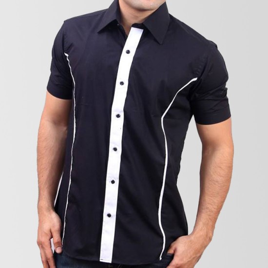 Black Designer Shirt with White Contrast 