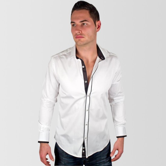 White Designer Shirt with Black Contrast