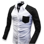 White Designer Shirt with Black Pocket and Sleeves 