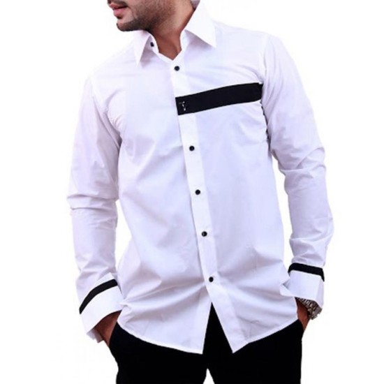 White Designer Shirt with Black Contrast