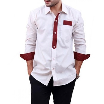 White Designer Shirt with Maroon Contrast 