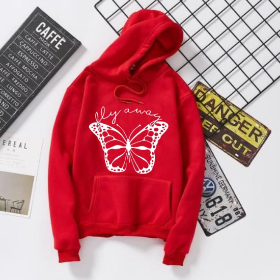 Butterfly Red Printed Hoodie For Women Butterfly Red Printed Hoodie For Women