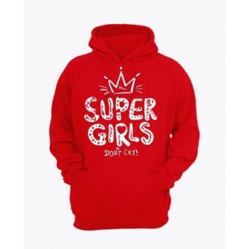 Red Hoodie With Super Girls Don't Cry Logo