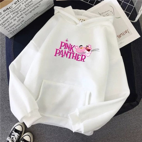 Pink Panther White Fleece Hoodie For Ladies