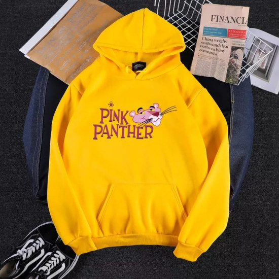 Pink Panther Yellow Printed Fleece Hoodie Pink Panther Yellow Printed Fleece Hoodie