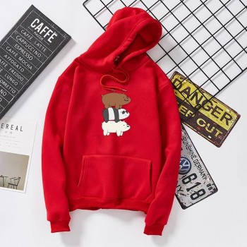 Red Bear Pullover Hoodie For Women