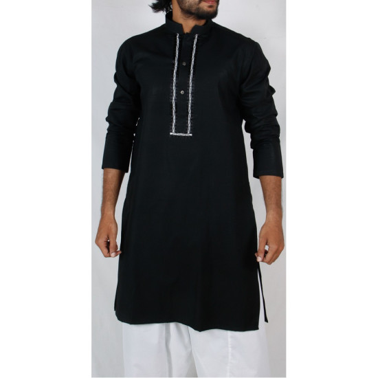 Black embroidery kurta with Sherwani collar