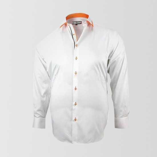 White Casual Shirt with Orange Contrast