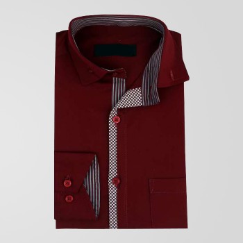 Maroon Plain Double Placket Business Casual Shirt