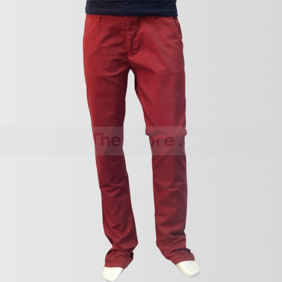 Maroon Slim Fit Cotton Jeans
