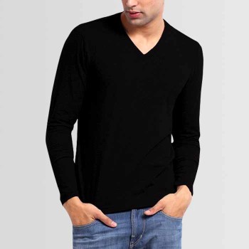 Black V-Neck Full Sleeves T-Shirt