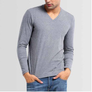 Grey V-Neck Full Sleeves T-Shirt