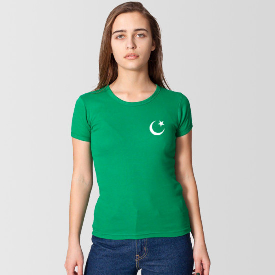 Pakistani Flag T-shirt with Small Crescent for Girls & Women Pakistani Flag T-shirt with Small Crescent for Girls & Women