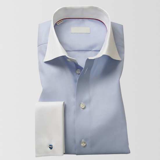 Light Blue Casual Shirt With White Collar and Sleeves 