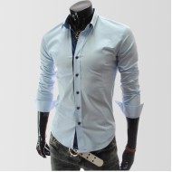 Light Blue Designer Shirt With Black Buttons 