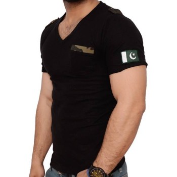 Loop Style Black V Neck Summer T-Shirt -army loops 