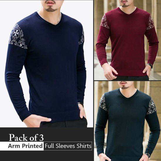 Pack Of 3 Arm Printed Full Sleeves T-Shirts 