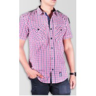 Men Red Black And White Checked Half Sleeve Casual Shirt