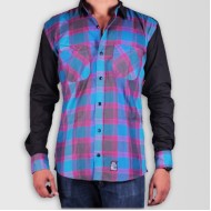 Men Stylish Multi-Coloured Checked with Black Sleeve Slim Fit Casual Shirt