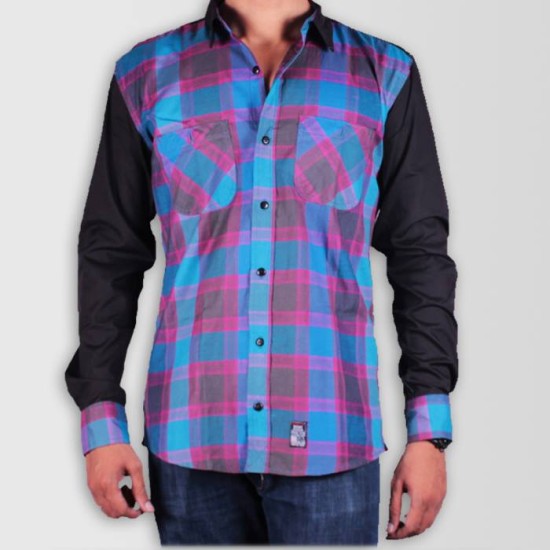 Men Stylish Multi-Coloured Checked with Black Sleeve Slim Fit Casual Shirt