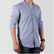 Blue printed with grey band collor shirt