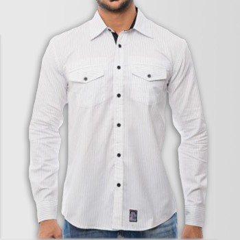 White Casual Shirt With Black Placket