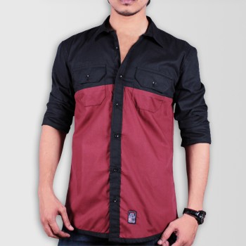 Maroon With Black Casual Shirt