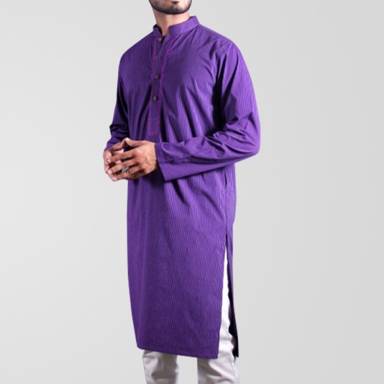 Purple striper with placket emb Kurta