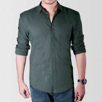 Green Plain Casual Shirt