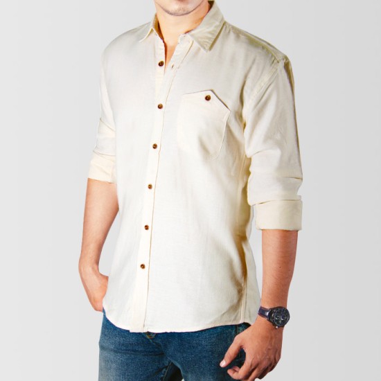 Off White Shirt With Yellow Ribbon Casual Shirt