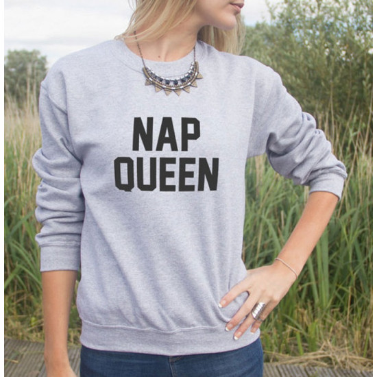 Grey Women's Sweat Shirt Nap Queen Logo Grey Women's Sweat Shirt Nap Queen Logo