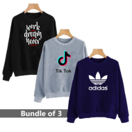 Bundle of 3 Sweat Shirts Work Hard, TikTok and Adidas