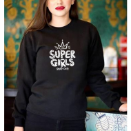 Black Women's Sweat Shirt With Super Girls Logo