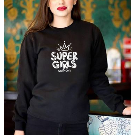 Black Women's Sweat Shirt With Super Girls Logo