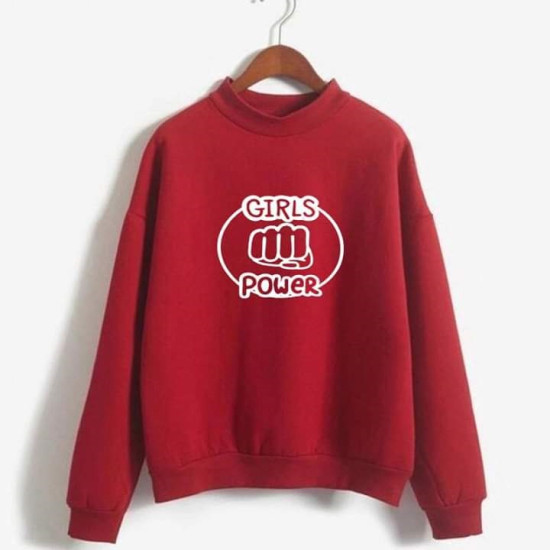 Red Women's Sweat Shirt With Girls Power Logo Red Women's Sweat Shirt With Girls Power Logo