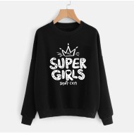 Black Women's Sweat Shirt With Super Girls Logo