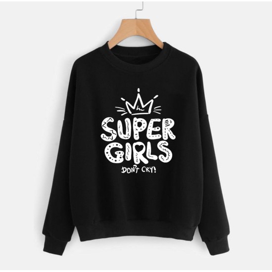 Black Women's Sweat Shirt With Super Girls Logo